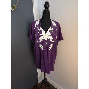 Vintage Philip Noel Funky Purple Top W/ White Applique & Pearl Accents - OS